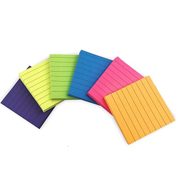 VEEYOL 6 Bright Color Lined Sticky Notes 600 Sheets Total, 3 in x 3 in, 100 Sheets Pad, Easy to Post Hot on Sale