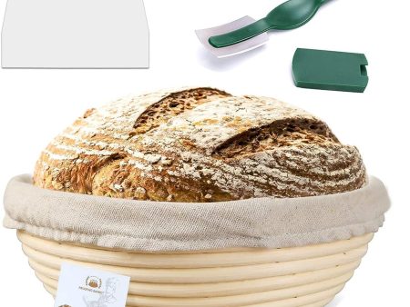 WERTIOO 9 Inch Proofing Basket,WERTIOO Bread Proofing Basket + Bread Lame +Dough Scraper+ Linen Liner Cloth for Professional & Home Bakers Supply