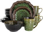 Elama Round Stoneware High Class Dinnerware Full Service Set, Jade Green Online Sale