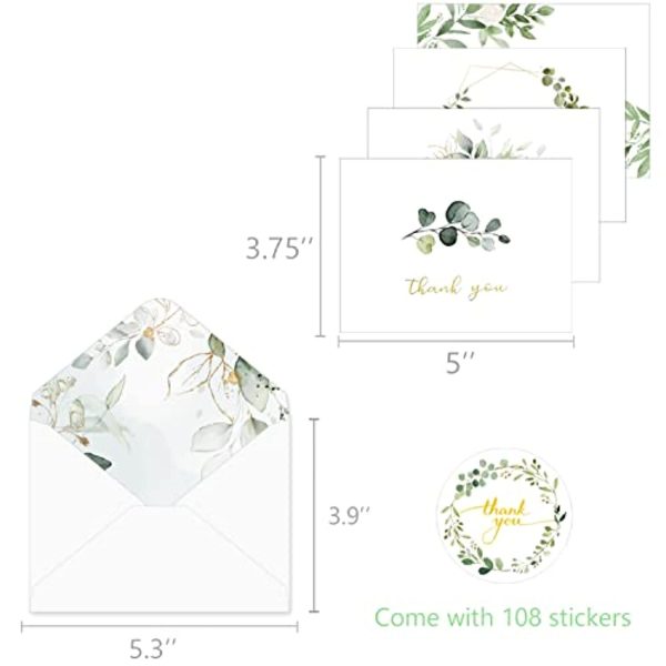 VEEYOL 100 Gold Foil Greenery Thank You Cards with Envelopes, Watercolor Foliage Thank You Notes For Wedding, Baby Shower, Graduation, Bridal, Business, Anniversary Online