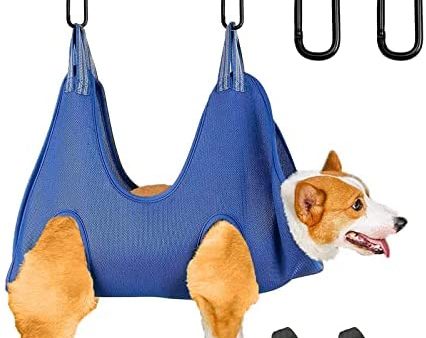 FEEGO Pet Grooming Hammock for Dogs & Cats, Pet Grooming Hammock, Pet Grooming Sling, Dog Grooming Harness, Restraint Bag, Helper, Pet Nail Clip Bag for Grooming, Nail Cutting (M (10-12), Blue) For Sale