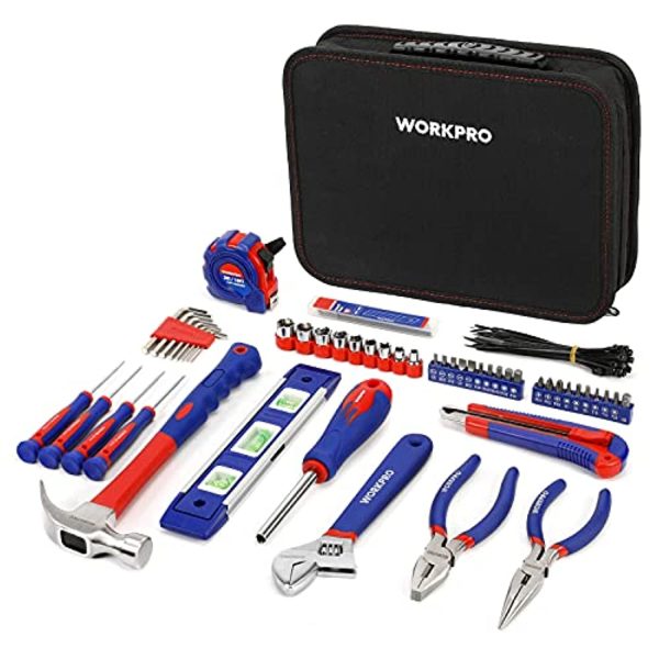 WORKPRO Home Tool Kit, 100 Piece Kitchen Drawer Household Hand Tool Set with Easy Carrying Pouch For Cheap