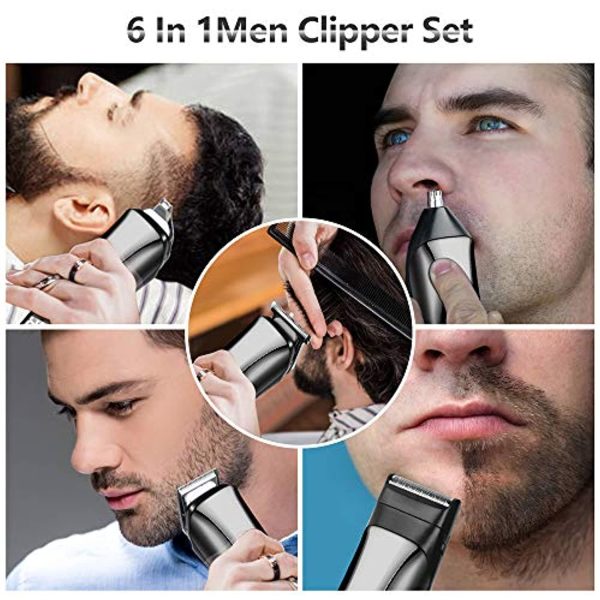 RYNX Hair Clipper Beard Trimmer Kit For Men Cordless Hair Mustache Trimmer Hair Cutting Groomer Kit Precision Trimmer Waterproof USB Rechargeable 6 In 1 (Black) Hot on Sale