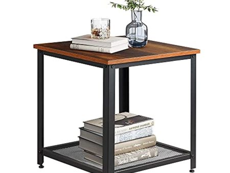 WLIVE Industrial Square End Table, 2-Tier Side Table with Mesh Storage Shelf, Printer Stand with Metal Frame, Adjustable, Easy Assembly, Brown Supply