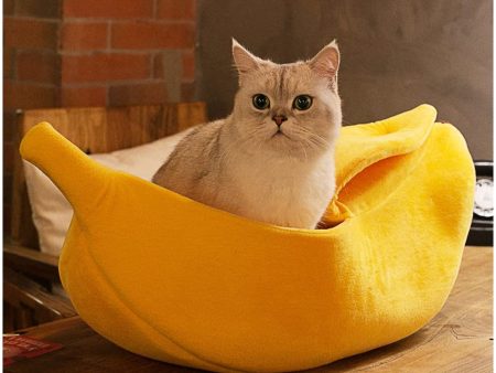 Pet Neat Stylish Pet Dog Cat Banana Bed House Pet Boat Dog Cute Cat Snuggle Bed Soft Yellow cat Bed Sleep Nest for Cats Kittens on Sale