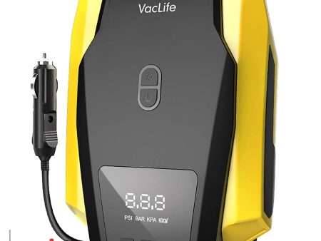 VacLife Air Compressor Tire Inflator, DC 12V Portable Air Compressor, Auto Tire Pump with LED Light, Digital Air Pump for Car Tires, Bicycles and Other Inflatables, Model: ATJ-1166, Yellow (VL701) Online now