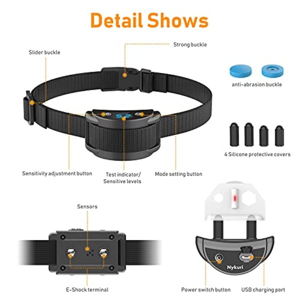 Nykuri Dog Bark Collar Rechargeable, No Barking Control Dog Shock Collar with 5 Adjustable Sensitivity and Intensity Beep Vibration, Dog Training Anti Barking Collar for S M L Dogs Online Hot Sale