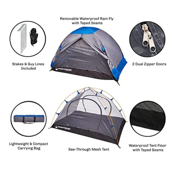 Wakeman 2-Person Backpacking Tent- Waterproof Floor & Rain Fly, Taped Seams & Carry Bag- Lightweight for Backcountry Camping & Hiking Supply