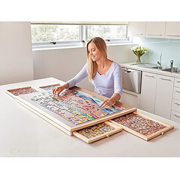 Trvone 1500 Piece Wooden Puzzle Table with 4 Sliding Drawers, 34” x 26” Jigsaw Puzzle Board for Adults and Teens Portable Jigsaw Puzzle Organizer Online now