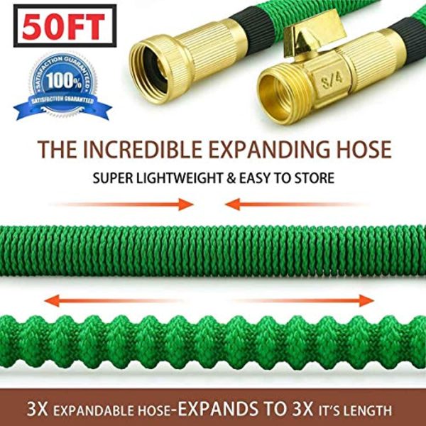 Vezane  50 FT Expandable Flexible Garden Hose, Kink Proof, Triple Core Latex, 3 4 in Brass Fittings with Spray Nozzle. Cheap