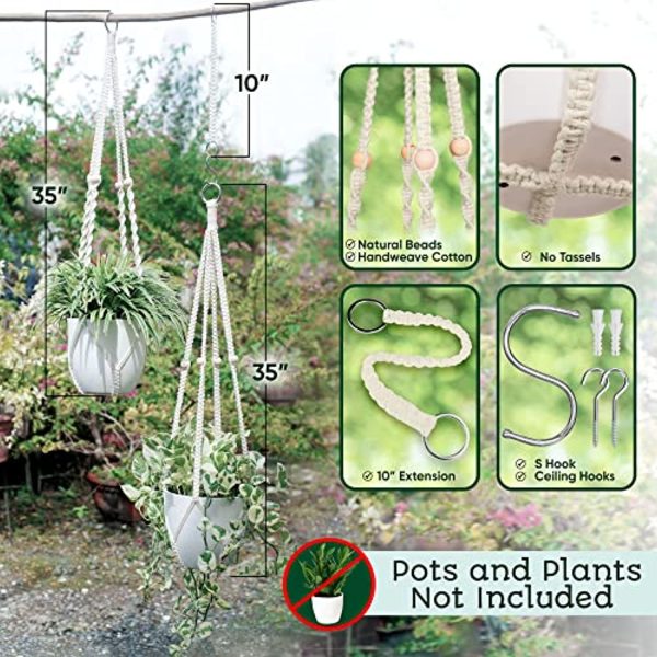 XFHR Macrame Plant Hanger Indoor Set Medium Extendable. (2) 35  Planter Hangers, Hooks with Hanging Plant Holder Extender! Two Macrame Plant Hangers Indoor Window Plant Hanger for 5-10  Pots. on Sale