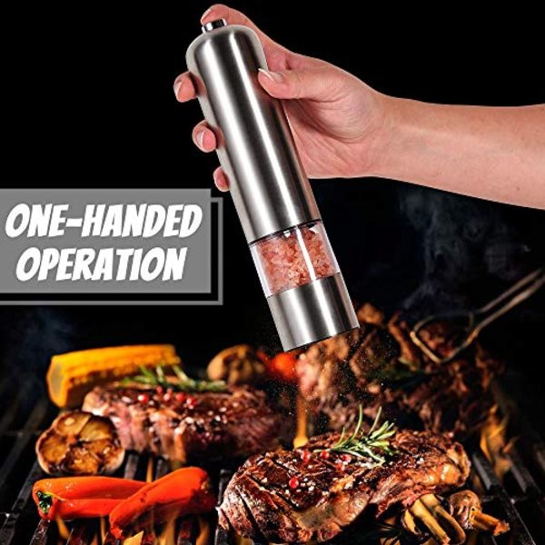 WOSBO Electric Pepper Salt Grinder-Electric Salt and Pepper Grinder, Battery Operated Stainless Steel Pepper Mill Salt , Adjustable Coarseness,Push Button,One Handed Operation（1 pcs） Online now