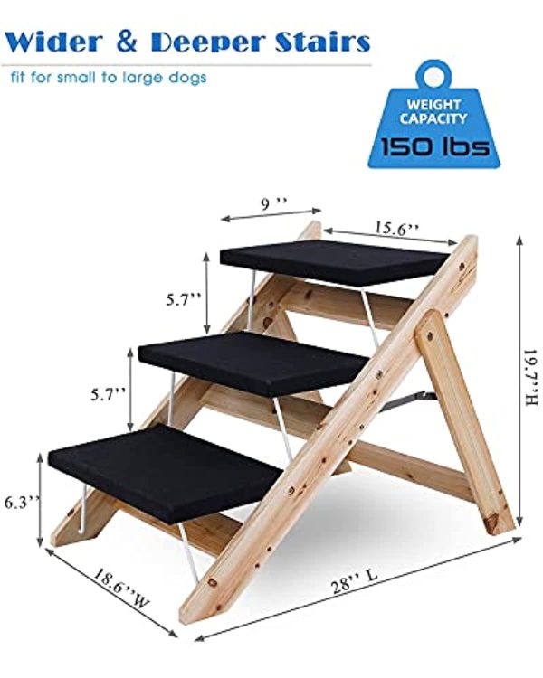 Kerrogee 2-in-1 Dog Pet Stairs, Foldable Pet Ramp,Wooden Pet Steps for Small to Large Dogs,Pet Ladder for Car,High Bed and Couch,Easy Storage For Discount