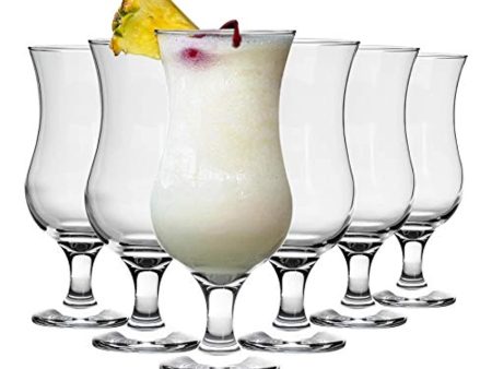 Urban Mixology Bar Supplies  6 Piece Pina Colada Cocktail Glasses Set - Hurricane Style Poco Grande Party Drinking Glass - 460ml Online