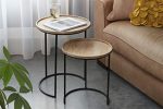 WLIVE Round Vintage Coffee Table Set of 2, Side Table Round Metal and Wood in Half Moon Look, Sturdy Living Room Table in Set, 15 kg Load Capacity Online Hot Sale