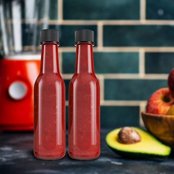 WERTIOO 21 Pack 5 oz Hot Sauce Bottles, Empty Woozy Glass Bottles with Leak Proof Screw Caps & Shrink Bands for Kitchen Hot on Sale