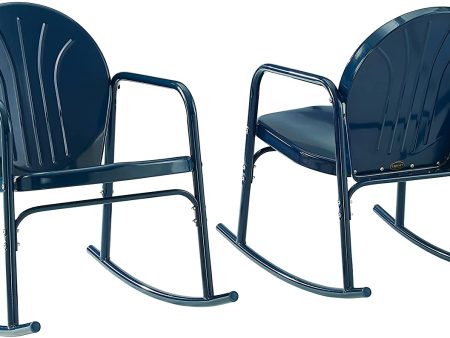 WENHAUS Furniture CO1013-TU Griffith Retro Metal Outdoor Rocking Chairs, Turquoise Gloss Online Hot Sale