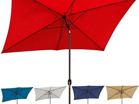 Viewee 10  Rectangular Patio Umbrella Outdoor Market Table Umbrella with Push Button Tilt and Crank (Red) Supply