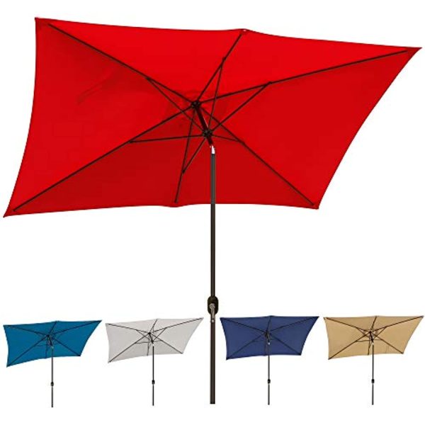 Viewee 10  Rectangular Patio Umbrella Outdoor Market Table Umbrella with Push Button Tilt and Crank (Red) Supply