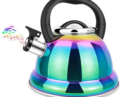 Weftnom Whistling Tea Kettle for Stovetop, 3.5L Stainless Steel Tea Pot with Cool Ergonomic Folding Handle, Rainbow Induction Kettles for Boiling Water, Mirror Finish Fashion