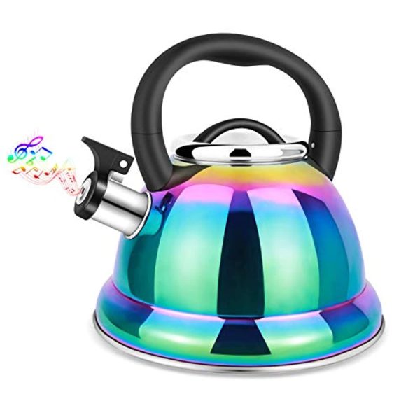 Weftnom Whistling Tea Kettle for Stovetop, 3.5L Stainless Steel Tea Pot with Cool Ergonomic Folding Handle, Rainbow Induction Kettles for Boiling Water, Mirror Finish Fashion