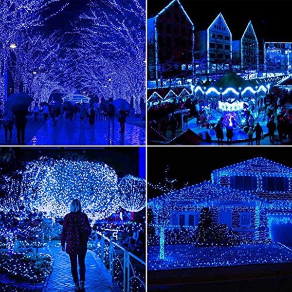 UPOOM [2 Pack] Christmas Lights, 200 LED Outdoor Solar String Lights Garden Silver Wire Decorative Lights 66Ft Waterproof Indoor Outdoor Lighting for Garden, Patio, Yard, Christmas(Blue) For Cheap