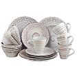 Elama Embossed Stoneware Ocean Dinnerware Dish Set, 16 Piece, Seashell and White Sand Online Hot Sale