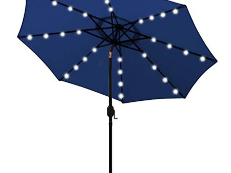 Viewee 32 LED Solar Patio Umbrella 9 FT Solar Patio Umbrella with 32 LED, 8 Steel Ribs, Push Button Tilt, and Crank System Which for Garden, Pool, Beach, Deck and Backyard (Blue) Fashion