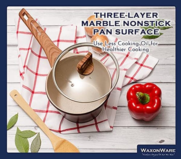 WaxonWare Non Stick Saucepan & Wok Pot, Induction Compatible & Marbellous Coating (A 100% PFOA Free Coating Made In Germany) - For Sauces, Soups, Pasta & Rice (2.2 Quart Saucepan) Fashion