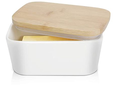 U-miss Large Butter Dish 22 oz (650ml), Airtight Butter Keeper Butter Container, Porcelain Butter Keeper Container with Beech Wooden Lid & Seal Ring… Online Hot Sale