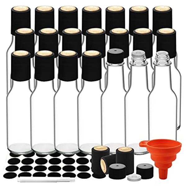 WERTIOO 21 Pack 5 oz Hot Sauce Bottles, Empty Woozy Glass Bottles with Leak Proof Screw Caps & Shrink Bands for Kitchen Hot on Sale