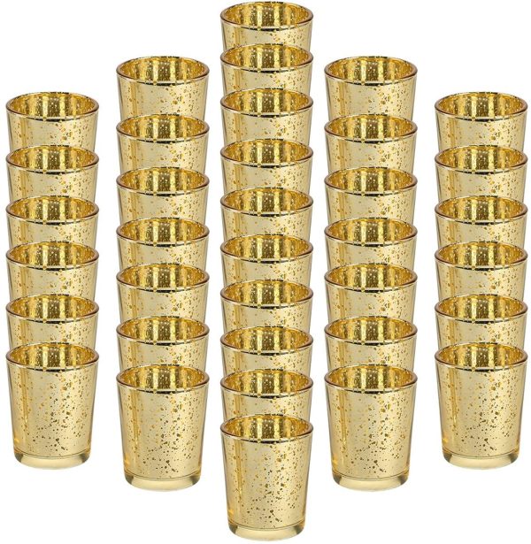 UltraOutlet 36 Packs Gold Votive Candle Holders in Bulk Mercury Glass Candle Holder Set Tealight Candle Holders for Weddings, Bridal Showers, Birthday Parties, Home and Table Centerpieces Supply