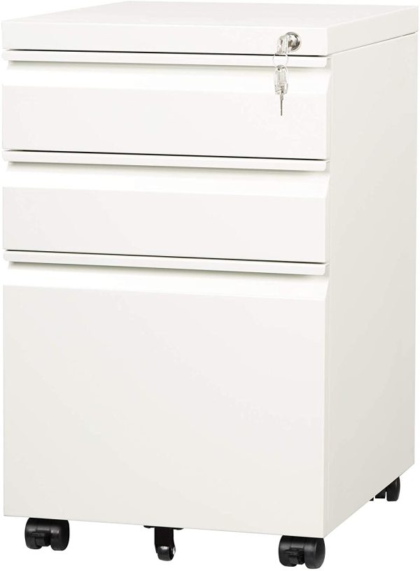 DEVAISE 3 Drawer Locking Mobile File Cabinet for Home Office, Fully Assembled Except Casters, Letter Legal Size,Black Fashion