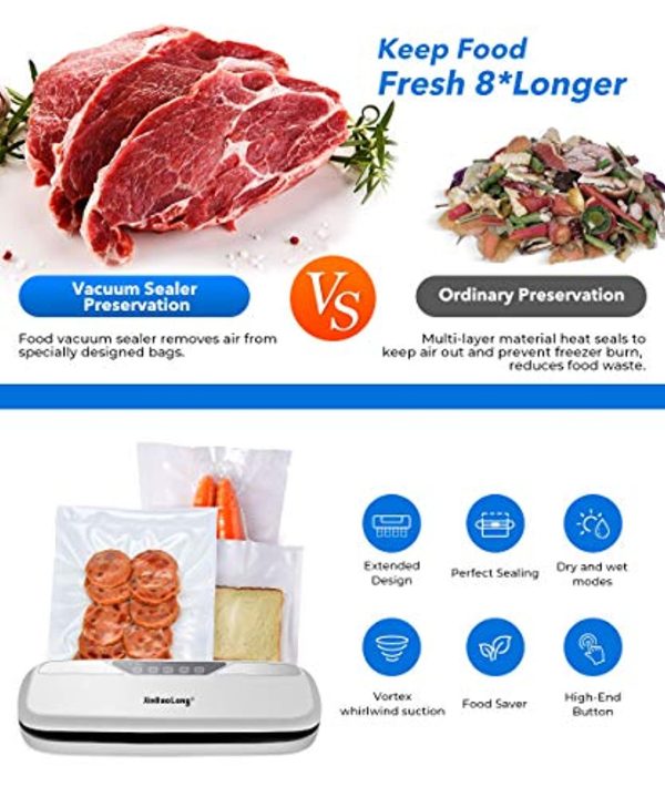 XinBaoLong Vacuum Sealer Machine, Automatic Food Sealer for Food Savers w Starter Kit, Dry Moist Food Modes, Easy to Clean, Led Indicator Lights Black Hot on Sale