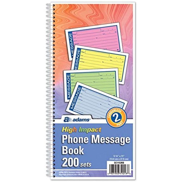 Vonlyst Adams® High Impact Phone Message Book, 2-Part Carbonless, 5-1 4  x 11 , 200 Sets per Book (SC1153RB) Hot on Sale