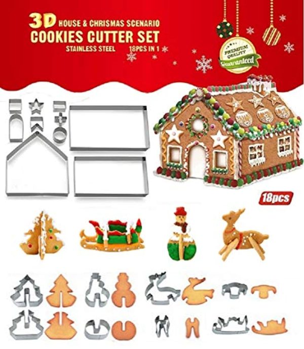 Joinor 18PCS Set DIY Stainless Steel Christmas Series Cookie Cutter 3D Gingerbread house Biscuit Mold Fondant Cake Decorating Tools Online Hot Sale