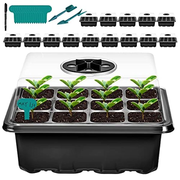 UltraOutlet 15 Pack Seed Starter Tray Seed Starter Kit Seedling Trays Seed Starting Trays with Dome and Base Bonus Plant Labels, Mark Pen and Widger Dibber, Black Hot on Sale