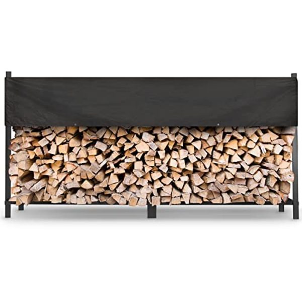 Gamtik 8ft Firewood Rack Outdoor Heavy Duty Steel Log Rack Fire Wood Racks with Waterproof Cover Wood Storage Stand for Patio Deck Outdoor Fireplace Tools For Sale