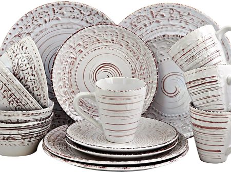 Elama Embossed Stoneware Ocean Dinnerware Dish Set, 16 Piece, Seashell and White Sand Online Hot Sale