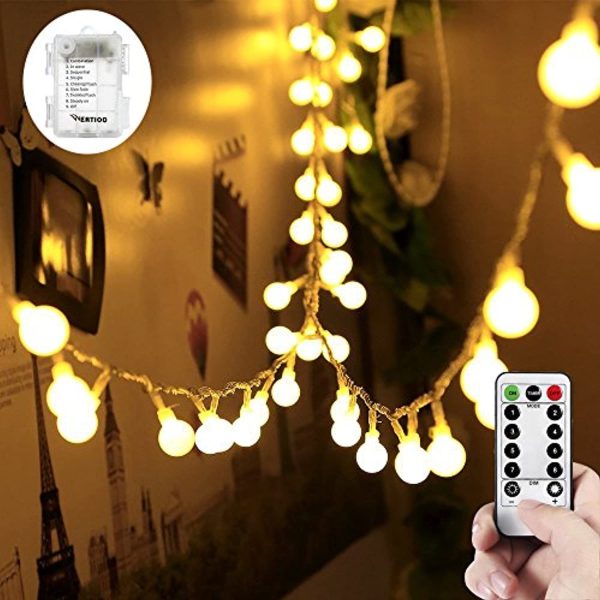 WERTIOO 33ft 100 LEDs Battery Operated String Lights Globe Fairy Lights with Remote Control for Outdoor Indoor Bedroom,Garden,Christmas Tree[8 Modes,Timer ] (Warm White) Discount