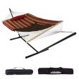 Zupapa Cotton Rope Pad Hammock with Stand 400lbs Capacity, Indoor Outdoor Use 12 Feet Hammock Stand Spreader Bar Hammock Pad and Pillow Combo 2 Storage Bags Included (Garnet Red Gold Stripe) Online now