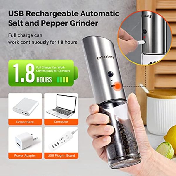 XinBaoLong【2021 Newest】 USB Rechargeable Electric Salt and Pepper Grinder  Gravity Salt and Pepper Grinder set , Adjustable Coarseness,Stainless Steel,Refillable Electric Pepper Mill For Discount