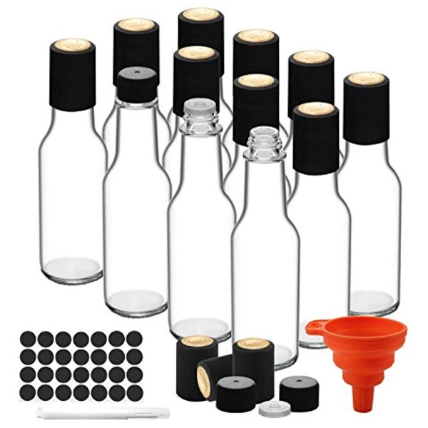 WERTIOO 12 PCS 5 OZ Glass Bottle,WERTIOO Clear Oil Bottle Liquor Bottles Leak Proof Airtight Plastic Screw Cap Lids Shrink Capsule for Kitchen Fashion