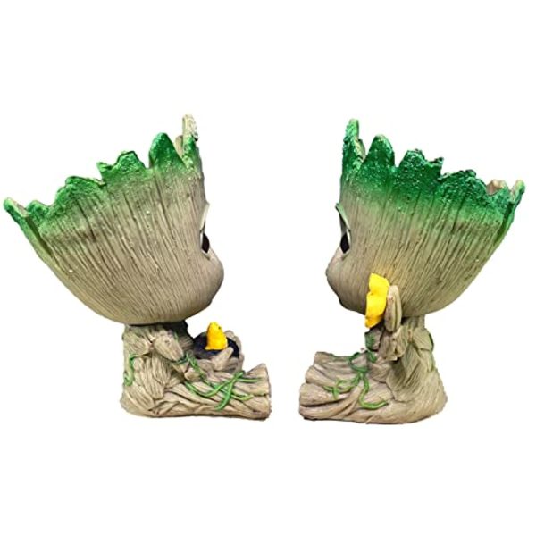 Winemana (Set of 2) Baby Groot Holding Baby Bird & Holding Flower, Cute Succulent Pot Succulent Planters, Baby Groot Flower Pot Pencil Pen Holder Gift for Kids For Sale