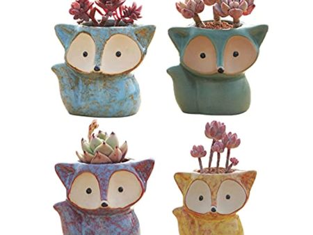 Winemana Set of 4 Ceramic Succulent Pots, Fox Shaped Flowerpot, Colorful Bonsai Planter Container Online