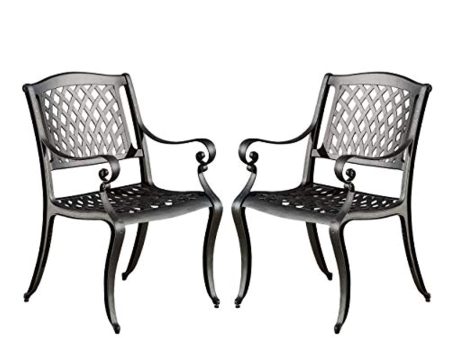 WENHAUS Knight Home Hallandale Outdoor Cast Aluminum Chairs, 2-Pcs Set, Black Sand Cheap