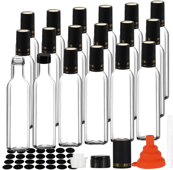 WERTIOO 12 PCS 5 OZ Glass Bottle,WERTIOO Clear Oil Bottle Liquor Bottles Leak Proof Airtight Plastic Screw Cap Lids Shrink Capsule for Kitchen Fashion