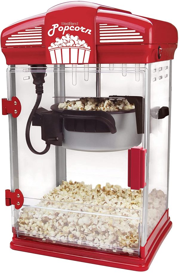 West Bend Hot Oil Theater Style Popcorn Popper Machine with Nonstick Kettle Includes Measuring Tool and Serving Scoop, 4-Ounce, Red Online