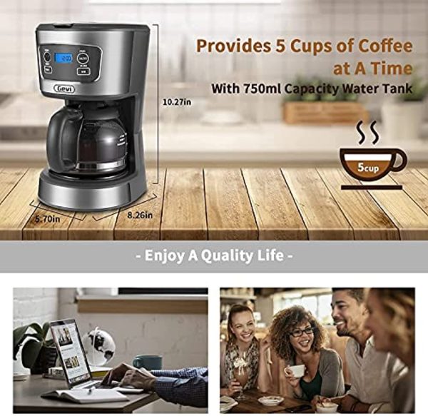 Gevi Coffee Maker, 5 Cups Small Programmable Coffee Machine with Reusable Filter, Keep Warm Function and Auto Shut-Off, 750ml, Grey Online Hot Sale