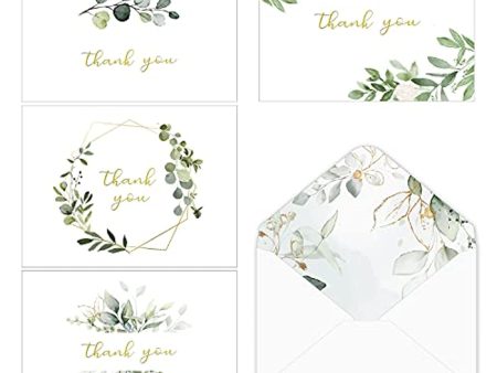 VEEYOL 100 Gold Foil Greenery Thank You Cards with Envelopes, Watercolor Foliage Thank You Notes For Wedding, Baby Shower, Graduation, Bridal, Business, Anniversary Online